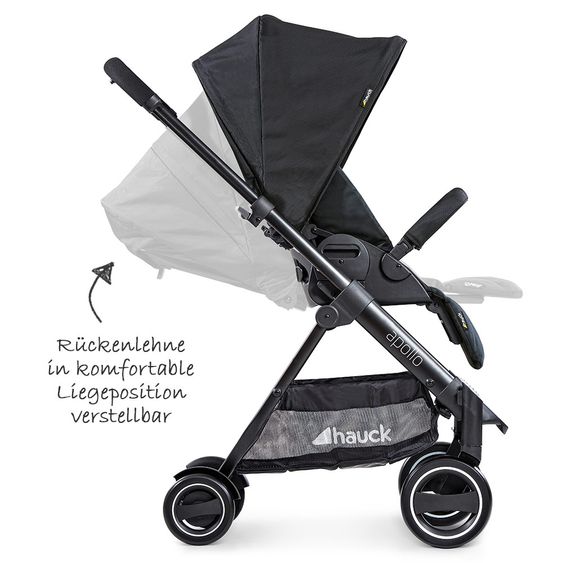 Hauck Kombi-Kinderwagen Apollo - inkl. Sportwagen und Babywanne für Neugeborene - Caviar