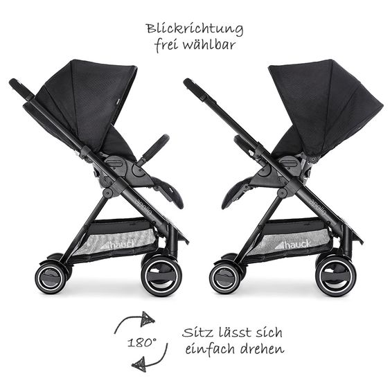 Hauck Kombi-Kinderwagen Apollo - inkl. Sportwagen und Babywanne für Neugeborene - Caviar