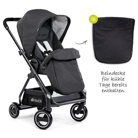 Hauck Kombi-Kinderwagen Apollo - inkl. Sportwagen und Babywanne für Neugeborene - Caviar