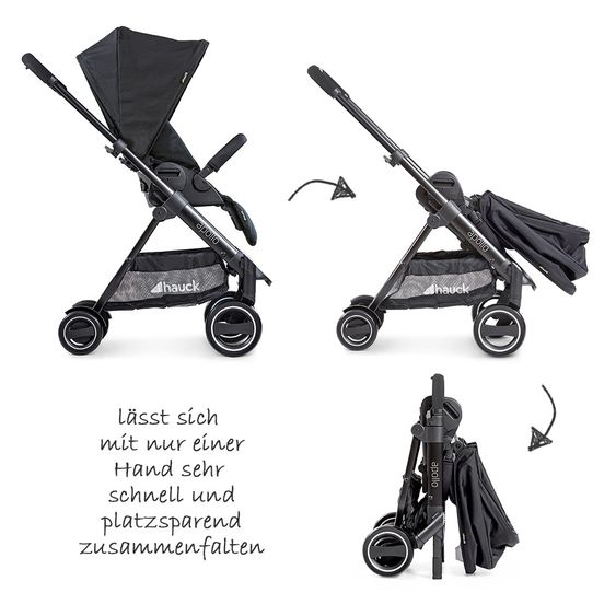 Hauck Kombi-Kinderwagen Apollo - inkl. Sportwagen und Babywanne für Neugeborene - Caviar