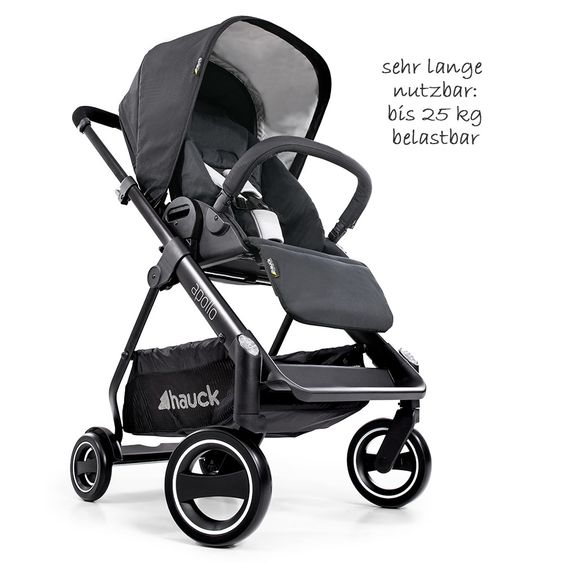 Hauck Kombi-Kinderwagen Apollo - inkl. Sportwagen und Babywanne für Neugeborene - Caviar