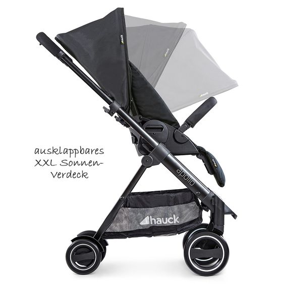 Hauck Kombi-Kinderwagen Apollo - inkl. Sportwagen und Babywanne für Neugeborene - Caviar