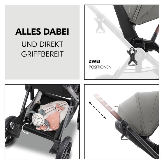 Hauck Combi Stroller Comfort N Care Air Set - incl. carrycot, sports seat, leg cover, seat pad and cupholder - Dark Grey