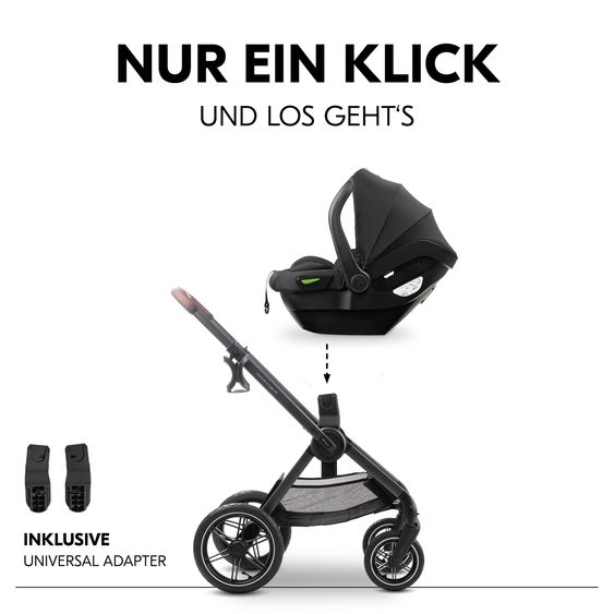 Hauck Combi Stroller Comfort N Care Air Set - incl. carrycot, sports seat, leg cover, seat pad and cupholder - Dark Grey