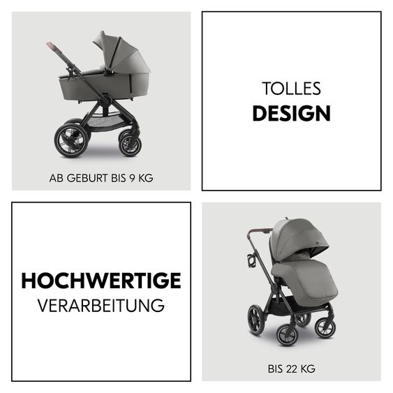 Hauck Combi Stroller Comfort N Care Air Set - incl. carrycot, sports seat, leg cover, seat pad and cupholder - Dark Grey