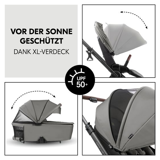 Hauck Combi Stroller Comfort N Care Air Set - incl. carrycot, sports seat, leg cover, seat pad and cupholder - Dark Grey