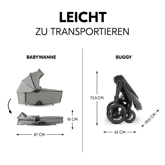 Hauck Combi Stroller Comfort N Care Air Set - incl. carrycot, sports seat, leg cover, seat pad and cupholder - Dark Grey