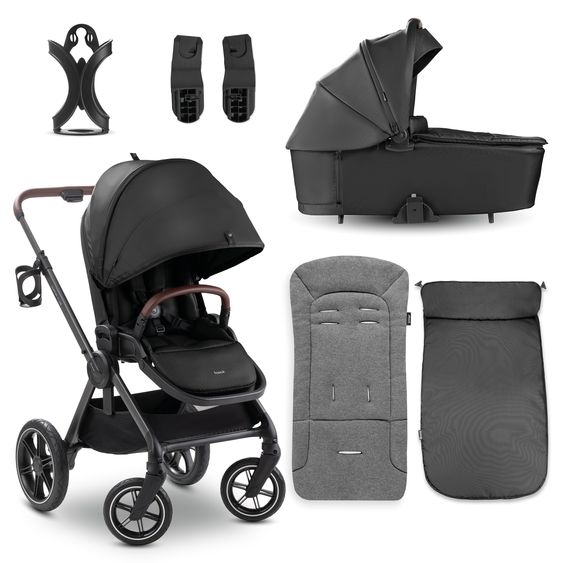 Hauck Combi Stroller Comfort N Care Set - incl. carrycot, sports seat, leg cover, seat pad and cupholder - Black