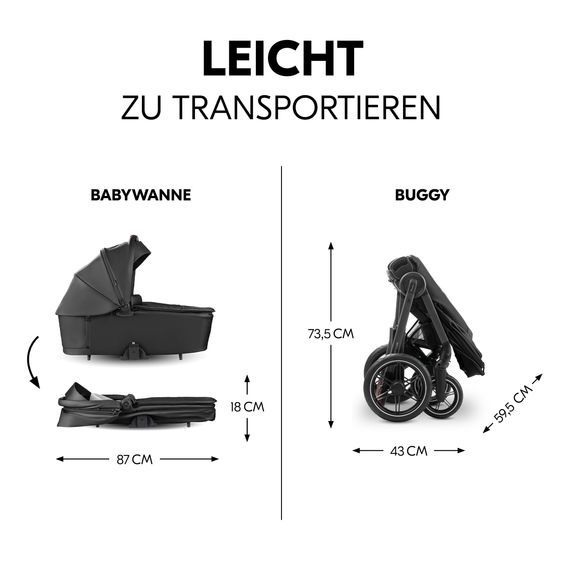 Hauck Combi Stroller Comfort N Care Set - incl. carrycot, sports seat, leg cover, seat pad and cupholder - Black