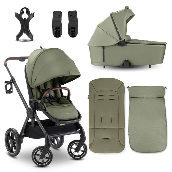 Hauck Kombi-Kinderwagen Comfort N Care Set - inkl. Babywanne, Sportsitz, Beindecke, Sitzauflage und Getränkehalter - Olive
