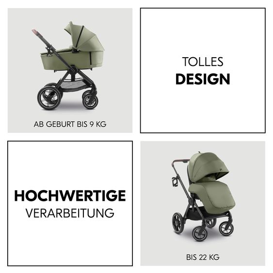 Hauck Kombi-Kinderwagen Comfort N Care Set - inkl. Babywanne, Sportsitz, Beindecke, Sitzauflage und Getränkehalter - Olive