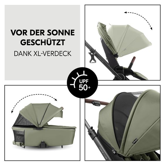 Hauck Kombi-Kinderwagen Comfort N Care Set - inkl. Babywanne, Sportsitz, Beindecke, Sitzauflage und Getränkehalter - Olive