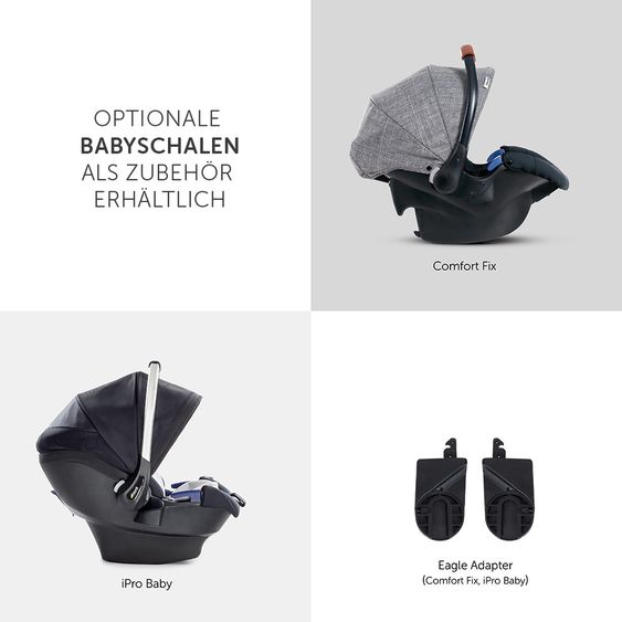 Hauck Kombi-kinderwagen Eagle 4S Duoset inkl. Sportwagen, Babywanne, Beindecke und Insektenschutz - Melange Grey