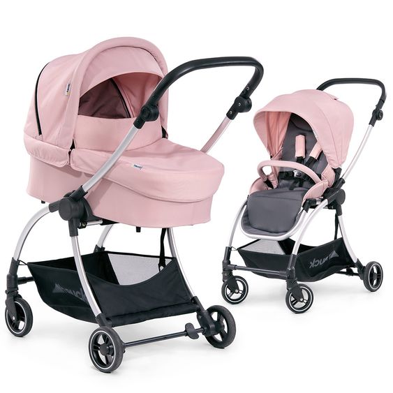 Hauck Kombi-Kinderwagen Eagle 4S Duoset inkl. Sportwagen, Babywanne, Beindecke und Insektenschutz - Pink Grey