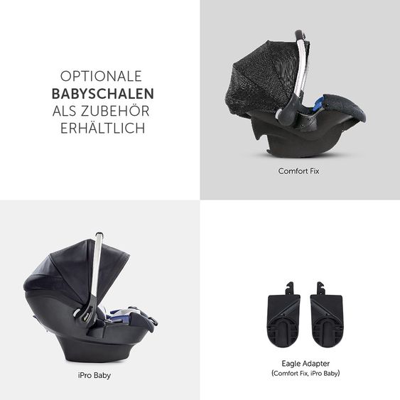 Hauck Kombi-kinderwagen Eagle 4S Duoset inkl. Sportwagen, Babywanne, Beindecke und XXL Zubehörpaket - Black Grey