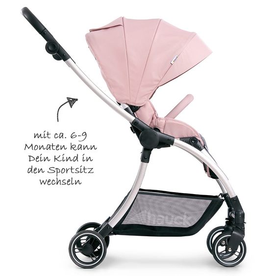 Hauck Kombi-Kinderwagen Eagle 4S Duoset inkl. Sportwagen, Babywanne, Beindecke und XXL Zubehörpaket - Pink Grey