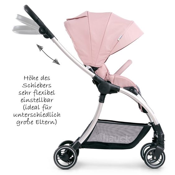 Hauck Kombi-Kinderwagen Eagle 4S Duoset inkl. Sportwagen, Babywanne, Beindecke und XXL Zubehörpaket - Pink Grey
