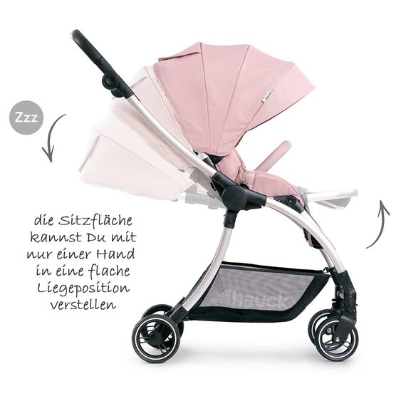 Hauck Kombi-Kinderwagen Eagle 4S Duoset inkl. Sportwagen, Babywanne, Beindecke und XXL Zubehörpaket - Pink Grey