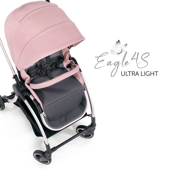 Hauck Kombi-Kinderwagen Eagle 4S Duoset inkl. Sportwagen, Babywanne, Beindecke und XXL Zubehörpaket - Pink Grey