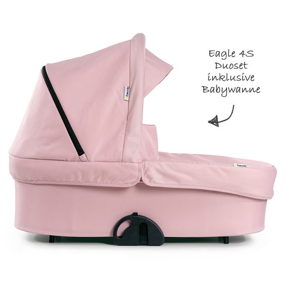 Hauck Kombi-Kinderwagen Eagle 4S Duoset inkl. Sportwagen, Babywanne, Beindecke und XXL Zubehörpaket - Pink Grey