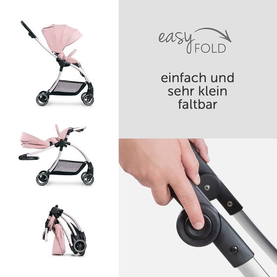 Hauck Kombi-Kinderwagen Eagle 4S Duoset inkl. Sportwagen, Babywanne, Beindecke und XXL Zubehörpaket - Pink Grey