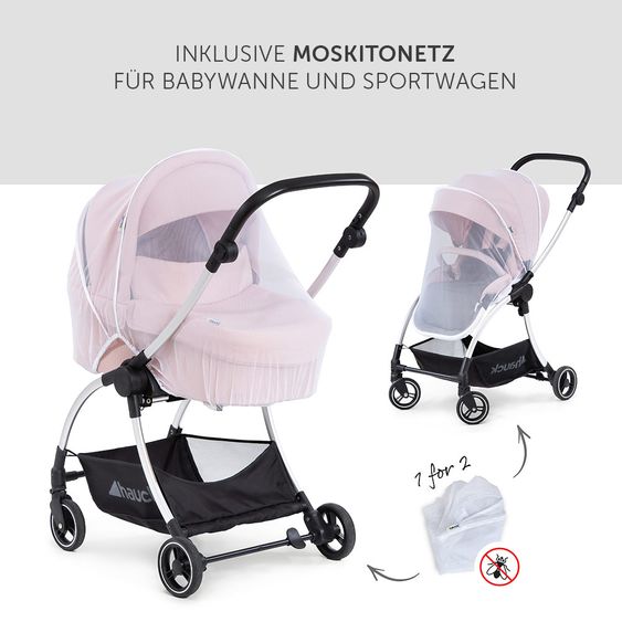 Hauck Kombi-Kinderwagen Eagle 4S Duoset inkl. Sportwagen, Babywanne, Beindecke und XXL Zubehörpaket - Pink Grey