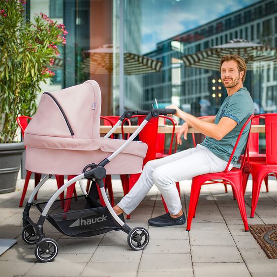 Hauck Kombi-Kinderwagen Eagle 4S Duoset inkl. Sportwagen, Babywanne, Beindecke und XXL Zubehörpaket - Pink Grey