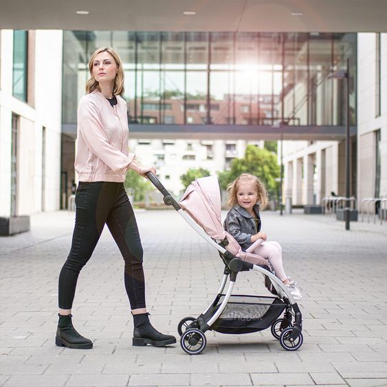 Hauck Kombi-Kinderwagen Eagle 4S Duoset inkl. Sportwagen, Babywanne, Beindecke und XXL Zubehörpaket - Pink Grey