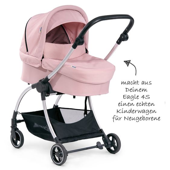 Hauck Kombi-Kinderwagen Eagle 4S Duoset inkl. Sportwagen, Babywanne, Beindecke und XXL Zubehörpaket - Pink Grey