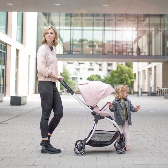 Hauck Kombi-Kinderwagen Eagle 4S Duoset inkl. Sportwagen, Babywanne, Beindecke und XXL Zubehörpaket - Pink Grey