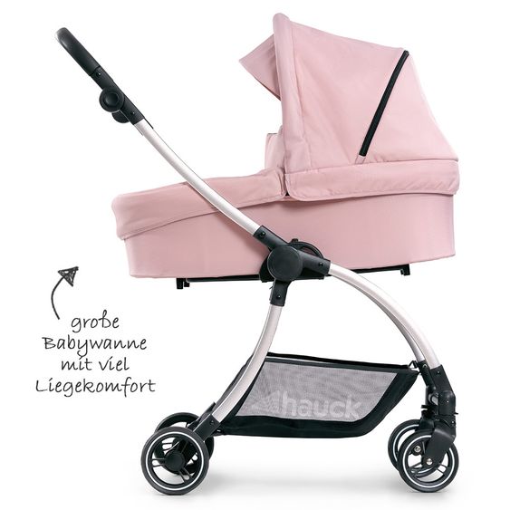 Hauck Kombi-Kinderwagen Eagle 4S Duoset inkl. Sportwagen, Babywanne, Beindecke und XXL Zubehörpaket - Pink Grey