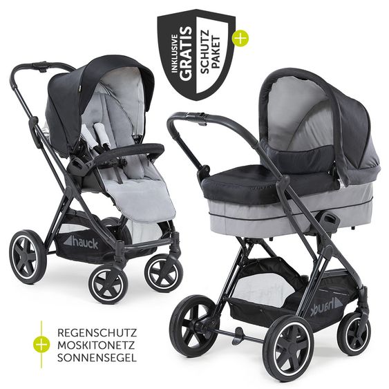 Hauck Kombi-Kinderwagen Mars Duoset inkl. Sportwagen & Babywanne für Neugeborene - Caviar Stone