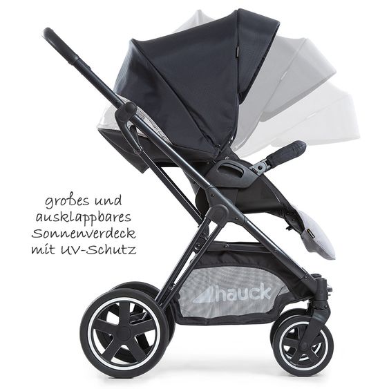 Hauck Kombi-Kinderwagen Mars Duoset inkl. Sportwagen & Babywanne für Neugeborene - Caviar Stone