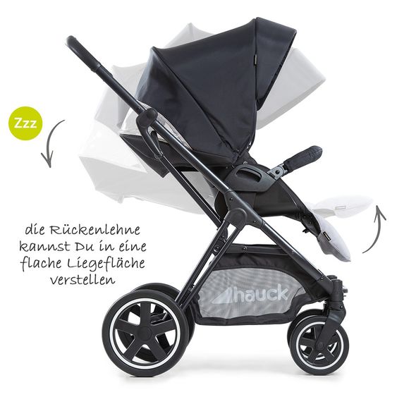 Hauck Kombi-Kinderwagen Mars Duoset inkl. Sportwagen & Babywanne für Neugeborene - Caviar Stone