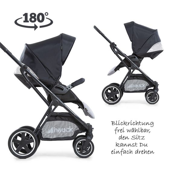 Hauck Kombi-Kinderwagen Mars Duoset inkl. Sportwagen & Babywanne für Neugeborene - Caviar Stone