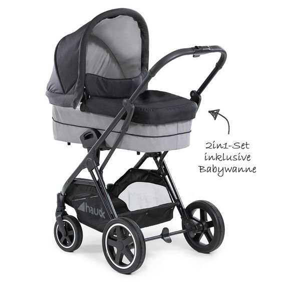 Hauck Kombi-Kinderwagen Mars Duoset inkl. Sportwagen & Babywanne für Neugeborene - Caviar Stone