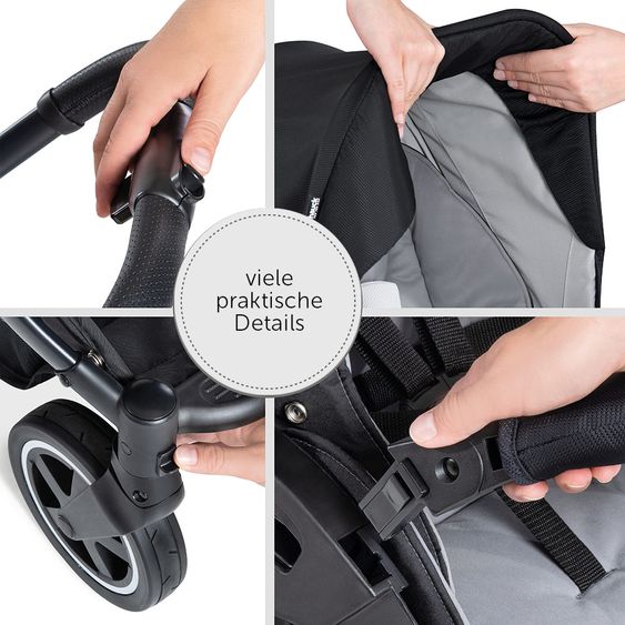 Hauck Kombi-Kinderwagen Mars Duoset inkl. Sportwagen & Babywanne für Neugeborene - Caviar Stone