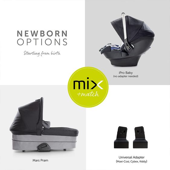Hauck Kombi-Kinderwagen Mars Duoset inkl. Sportwagen & Babywanne für Neugeborene - Caviar Stone