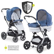 Mars Duoset Passeggino Combi incluso Passeggino e Navicella per Neonati - Denim Silver