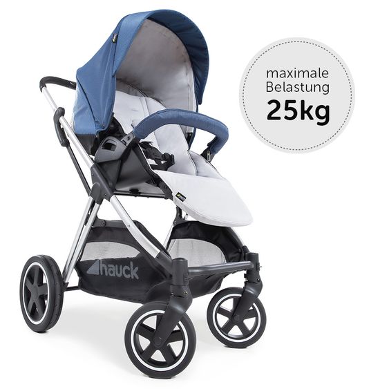 Hauck Kombi-Kinderwagen Mars Duoset inkl. Sportwagen & Babywanne für Neugeborene - Denim Silver