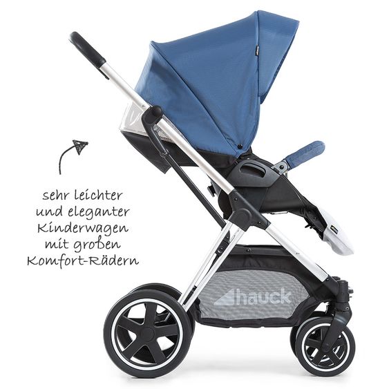 Hauck Kombi-Kinderwagen Mars Duoset inkl. Sportwagen & Babywanne für Neugeborene - Denim Silver
