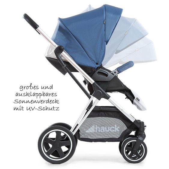 Hauck Kombi-Kinderwagen Mars Duoset inkl. Sportwagen & Babywanne für Neugeborene - Denim Silver