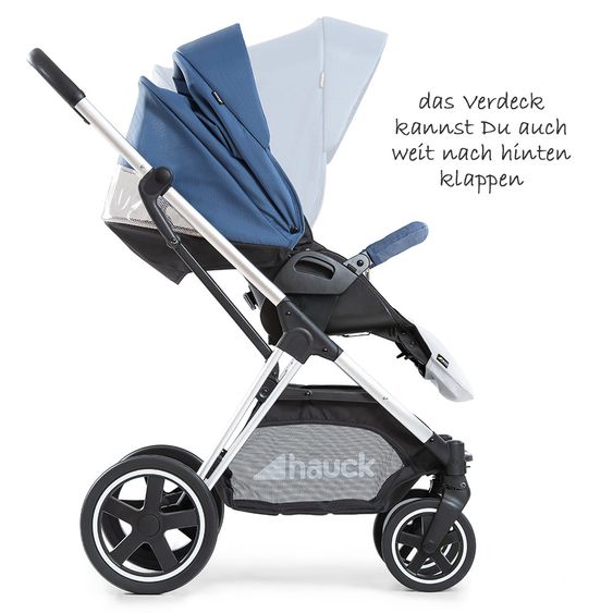 Hauck Kombi-Kinderwagen Mars Duoset inkl. Sportwagen & Babywanne für Neugeborene - Denim Silver