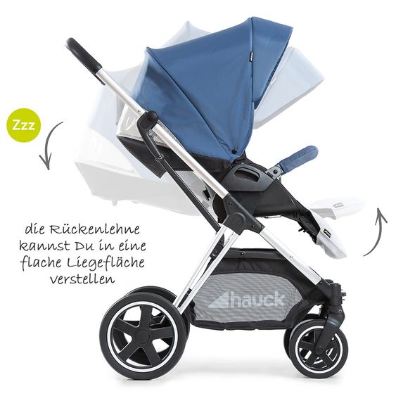 Hauck Kombi-Kinderwagen Mars Duoset inkl. Sportwagen & Babywanne für Neugeborene - Denim Silver