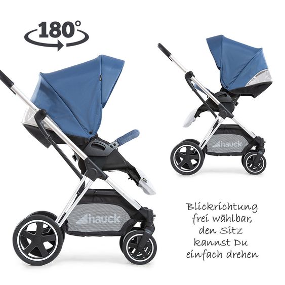 Hauck Kombi-Kinderwagen Mars Duoset inkl. Sportwagen & Babywanne für Neugeborene - Denim Silver
