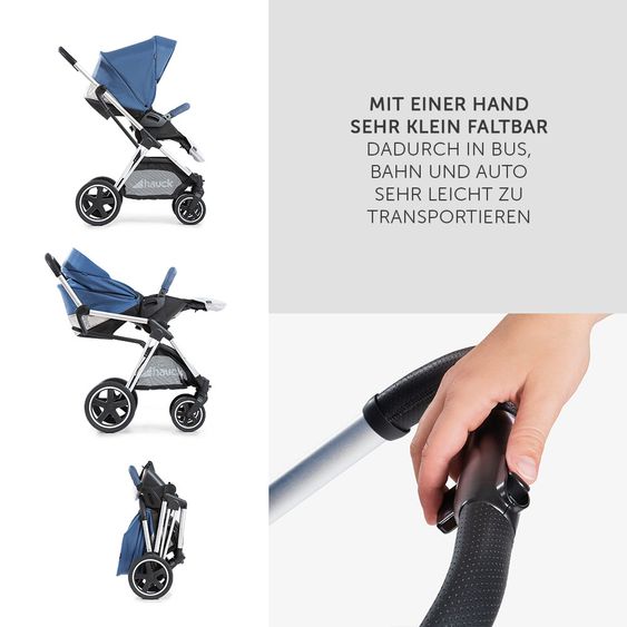 Hauck Kombi-Kinderwagen Mars Duoset inkl. Sportwagen & Babywanne für Neugeborene - Denim Silver