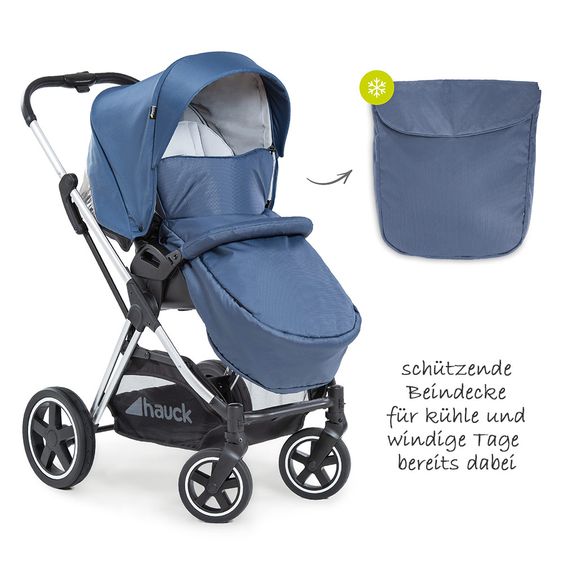Hauck Kombi-Kinderwagen Mars Duoset inkl. Sportwagen & Babywanne für Neugeborene - Denim Silver