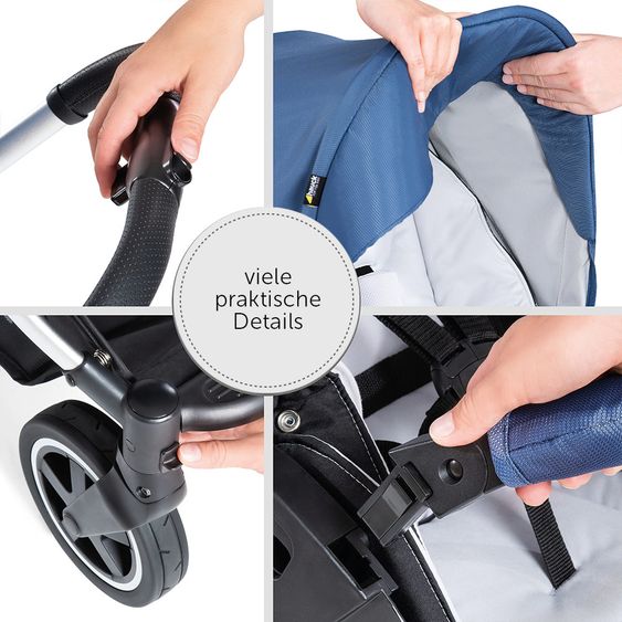 Hauck Kombi-Kinderwagen Mars Duoset inkl. Sportwagen & Babywanne für Neugeborene - Denim Silver
