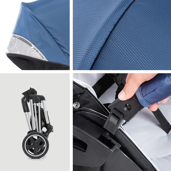 Hauck Kombi-Kinderwagen Mars Duoset inkl. Sportwagen & Babywanne für Neugeborene - Denim Silver