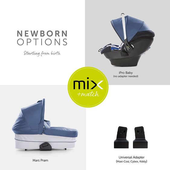 Hauck Kombi-Kinderwagen Mars Duoset inkl. Sportwagen & Babywanne für Neugeborene - Denim Silver